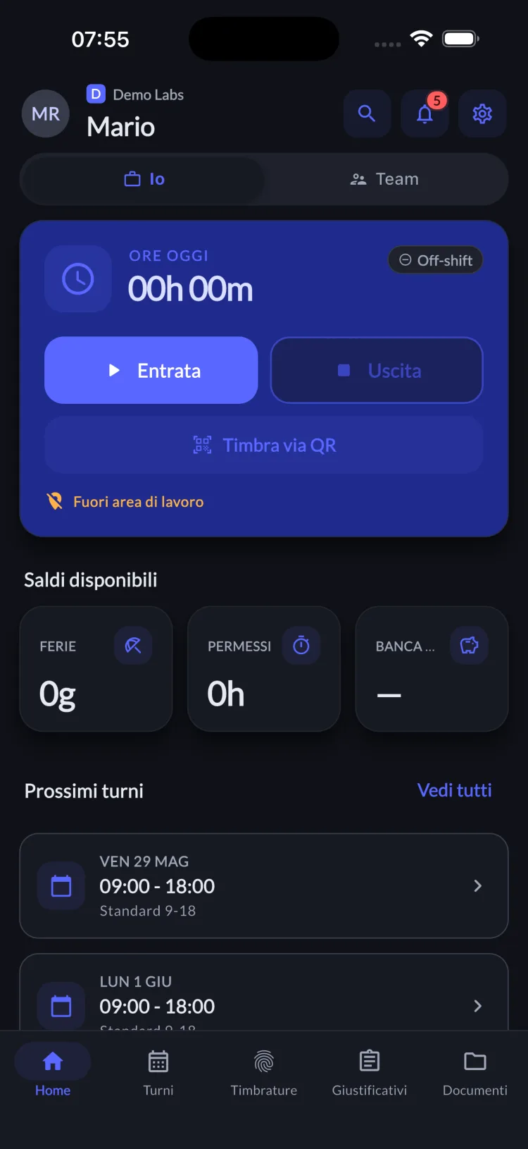 Laborio mobile — home dipendente