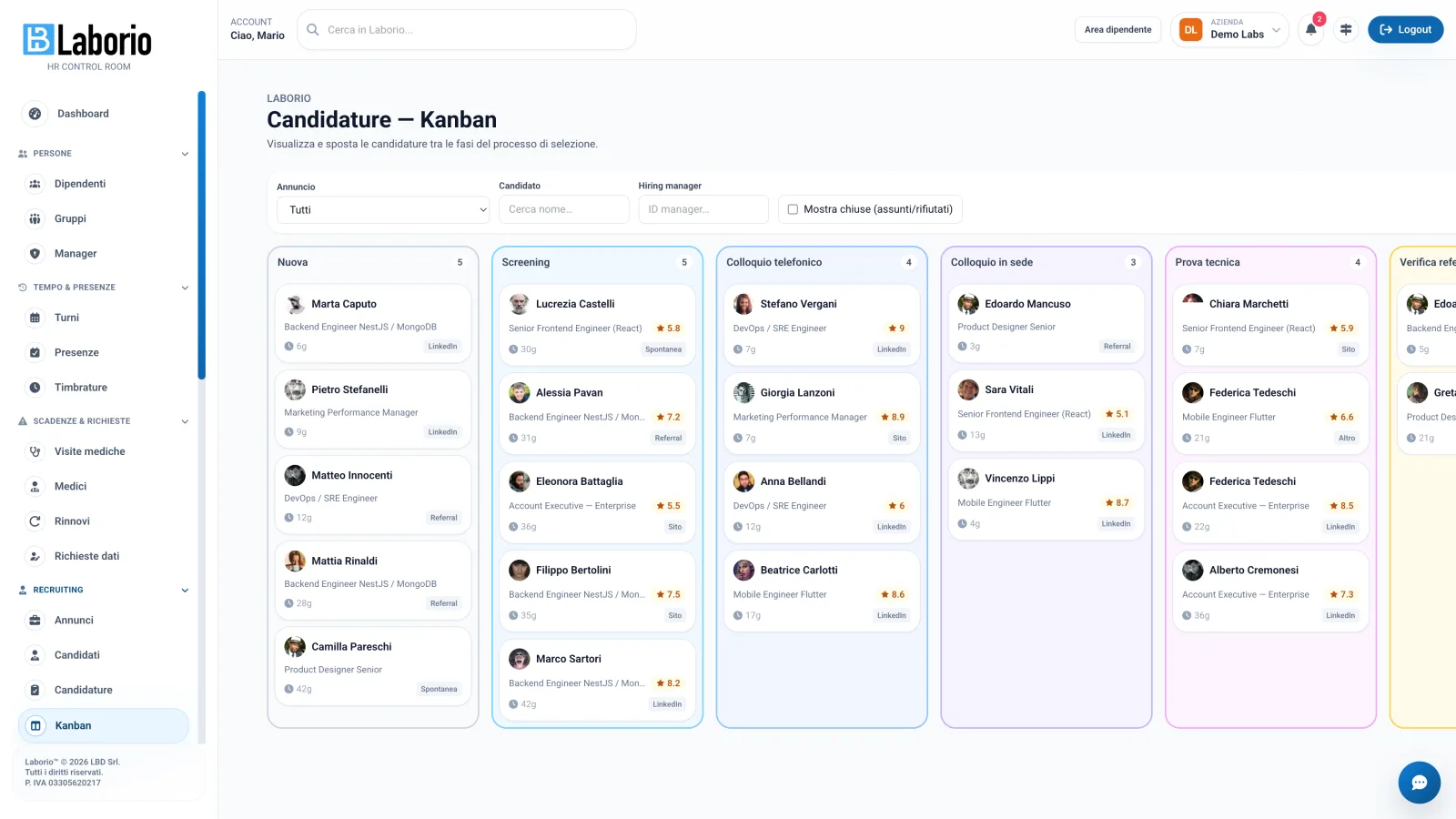 Recruiting & ATS — Kanban-Ansicht von Laborio